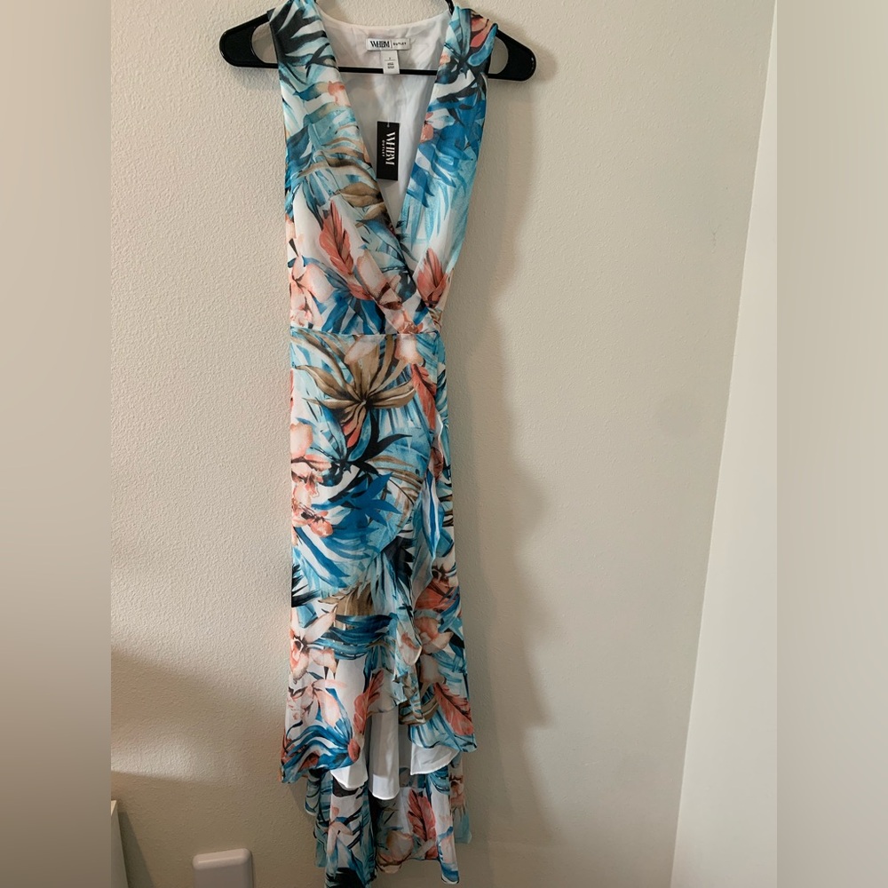 Zara Tropical High Low Dress in Blue and Pink